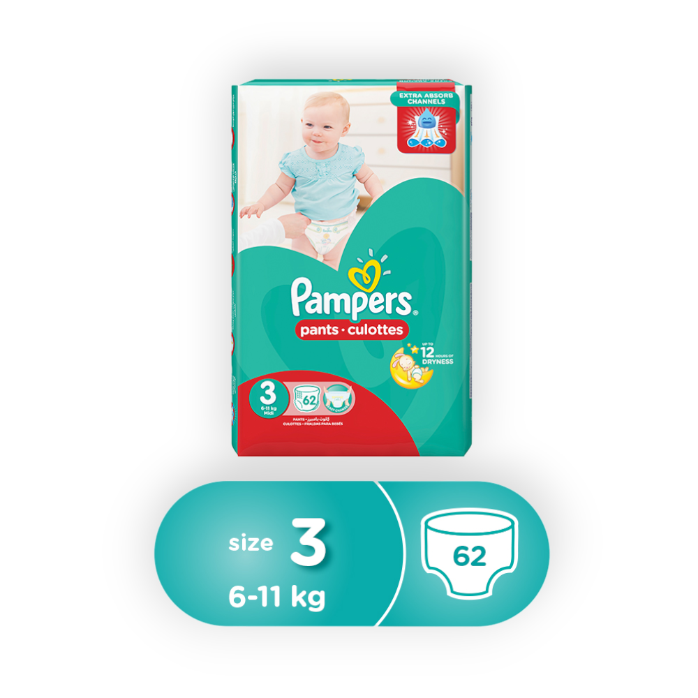 PAMPERS PANTS CULOTTES SIZE (3) 62  DIAPERPER