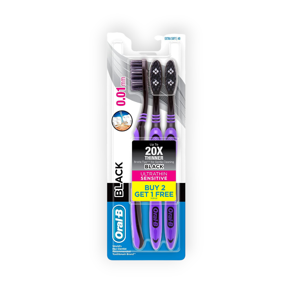 ORAL-B  ULTRATHIN SENSITIVE BLACK TOOTHBRUSH 2+1FREE