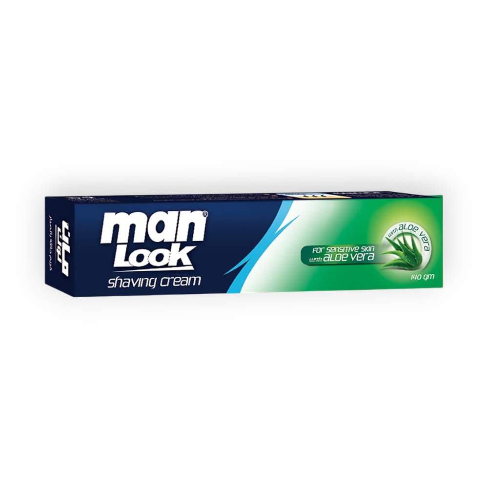 MAN LOOK SHAVING CREAM. (SENSITIVE) ALOE 90GM 3.L.E
