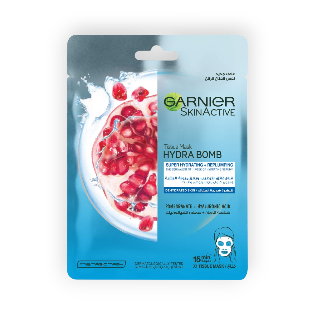 GARNIER POMEGRANATE+HYALURONIC ACID MASK 32GM